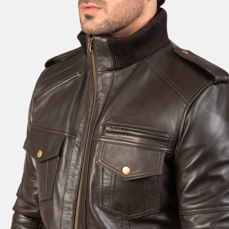 Mens Agent Shadow Brown Leather Bomber Jacket7908-9-1577531364788